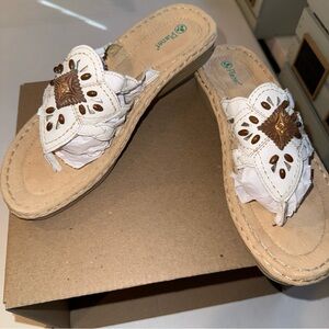 Planet Sandals Sz 10 Wide Leather Beige White‎ Small Lift
